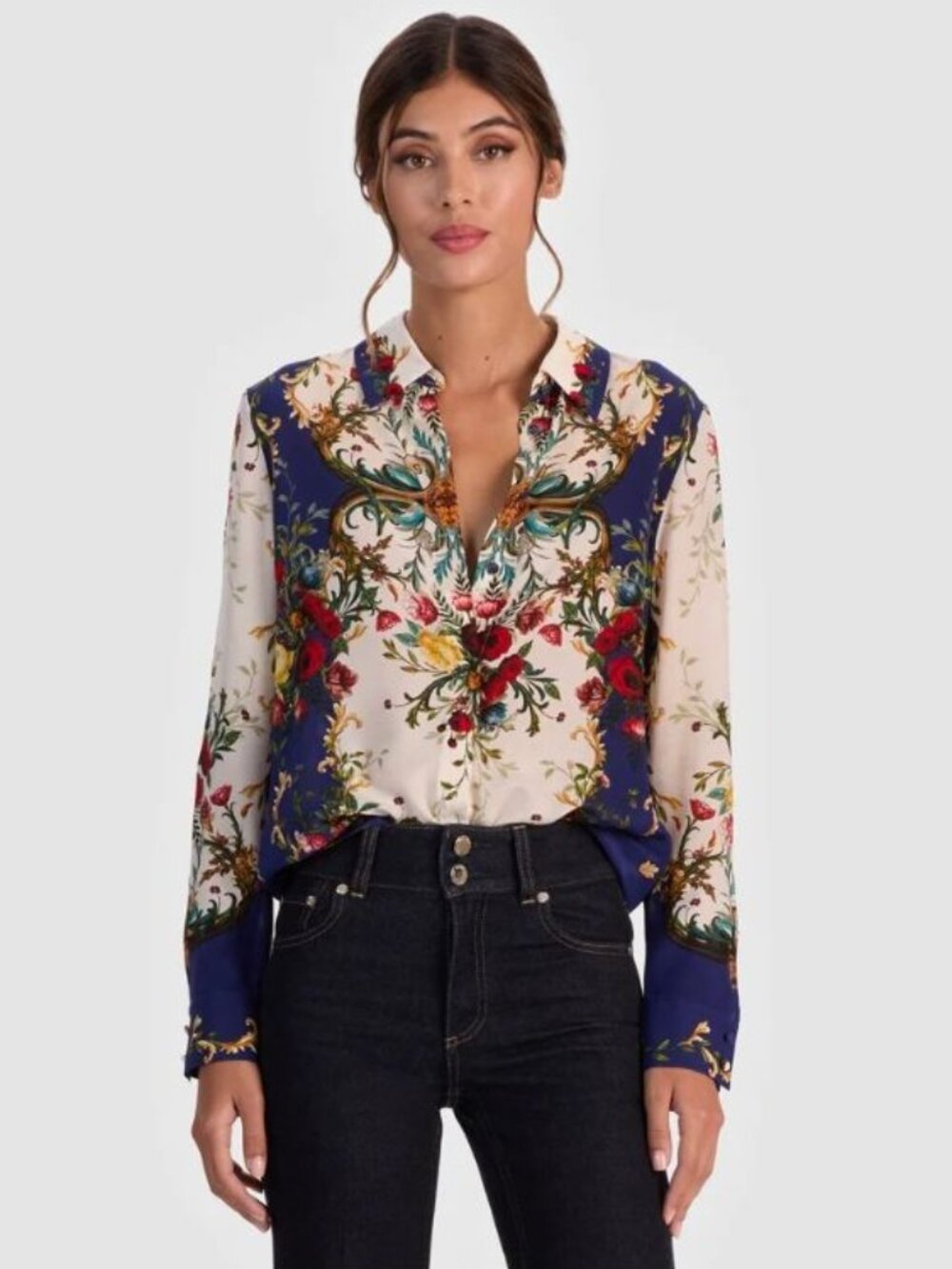 Alice + Olivia Willa Gilded Rose Silk Blouse Small NWT